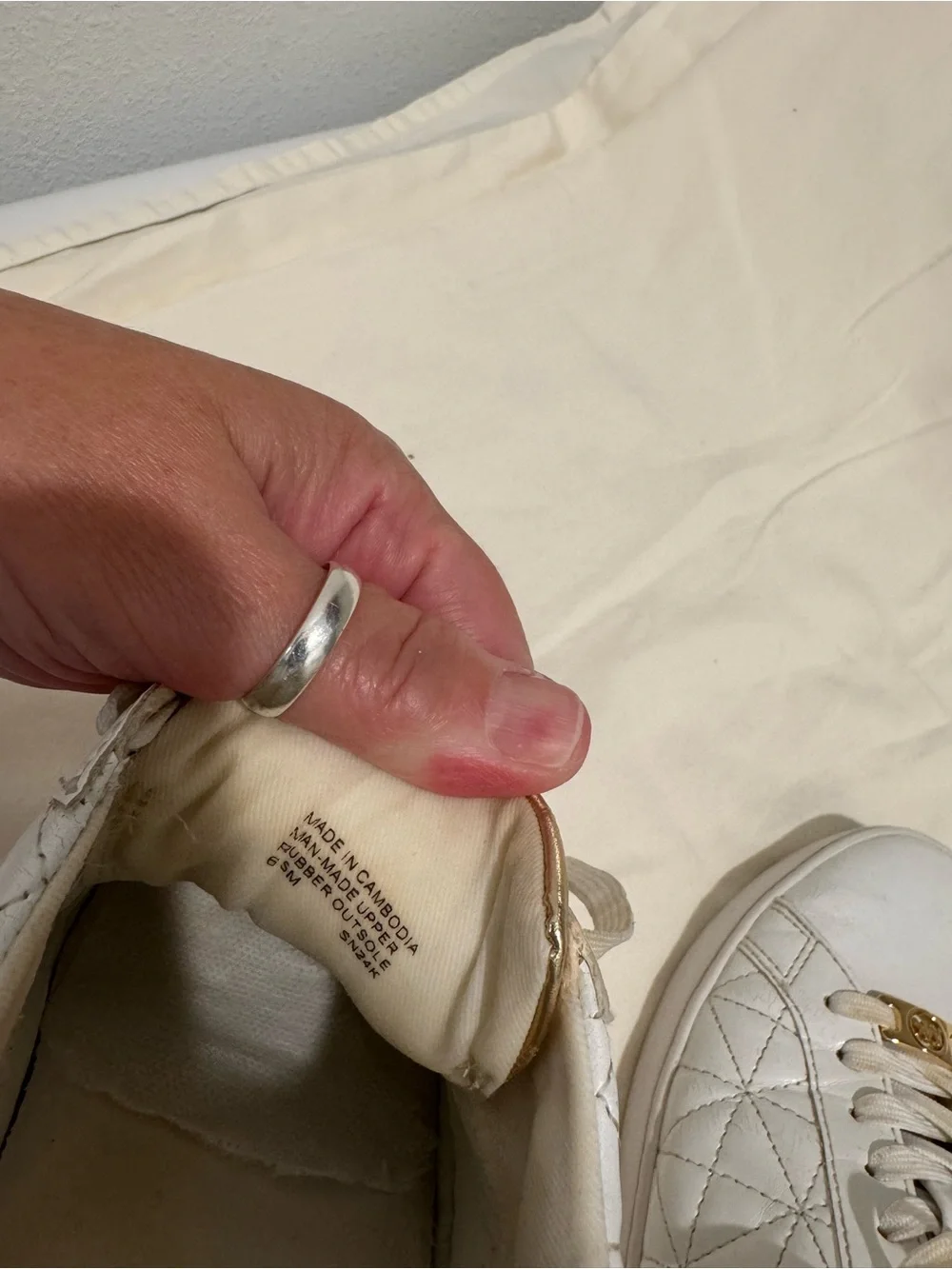 MICHAEL Michael Kors White Quilted Sneakers with Gold Accents